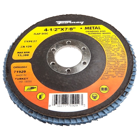 Forney Flap Disc, Type 27, 4-1/2 in x 7/8 in, ZA120 71929